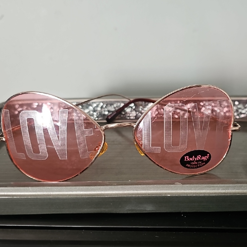 Body Rage Pink Heart-Shaped Sunglasses with 'LOVE' Design